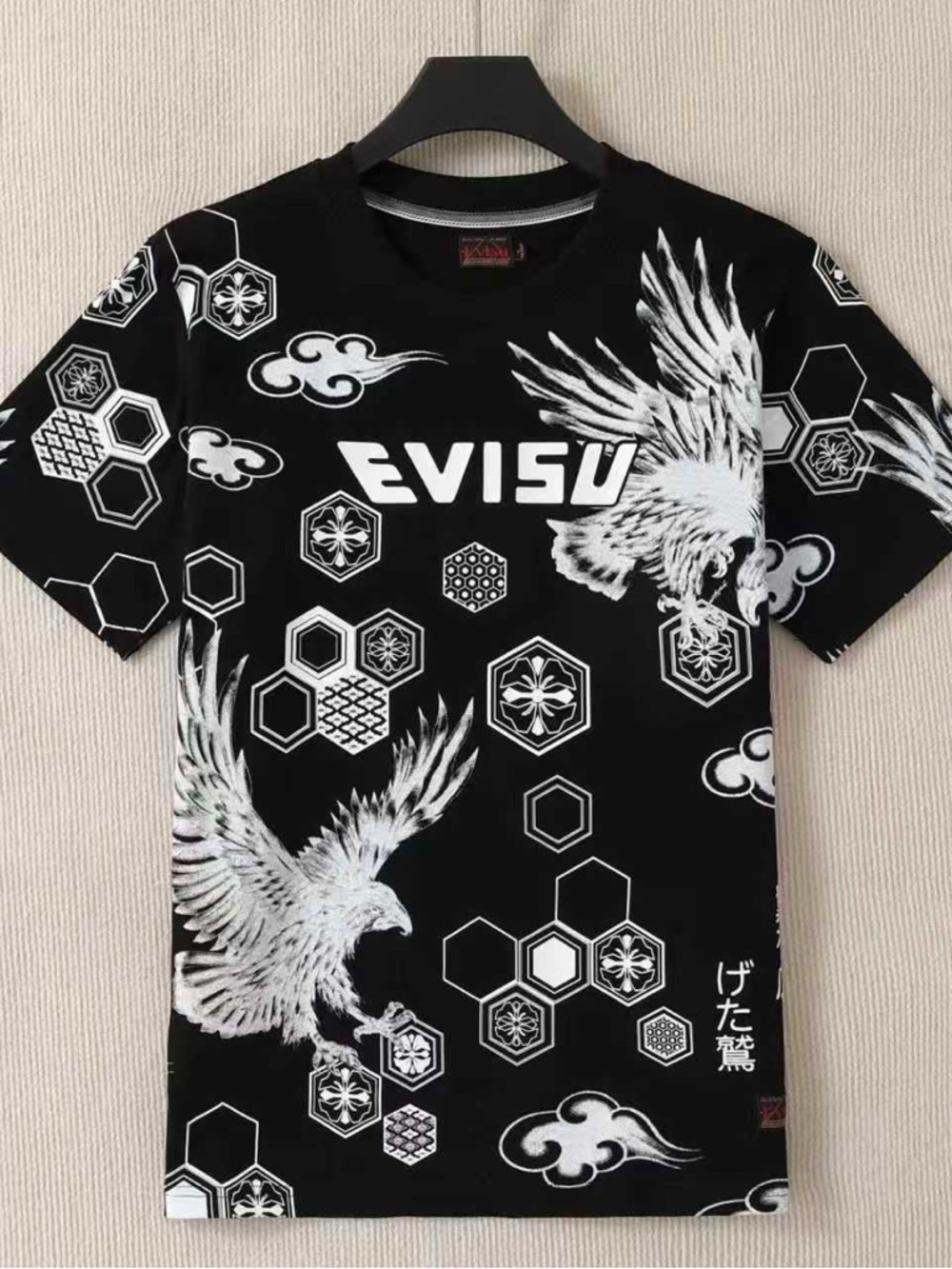 Evisu Black & White Eagle Graphic Short Sleeve Tee